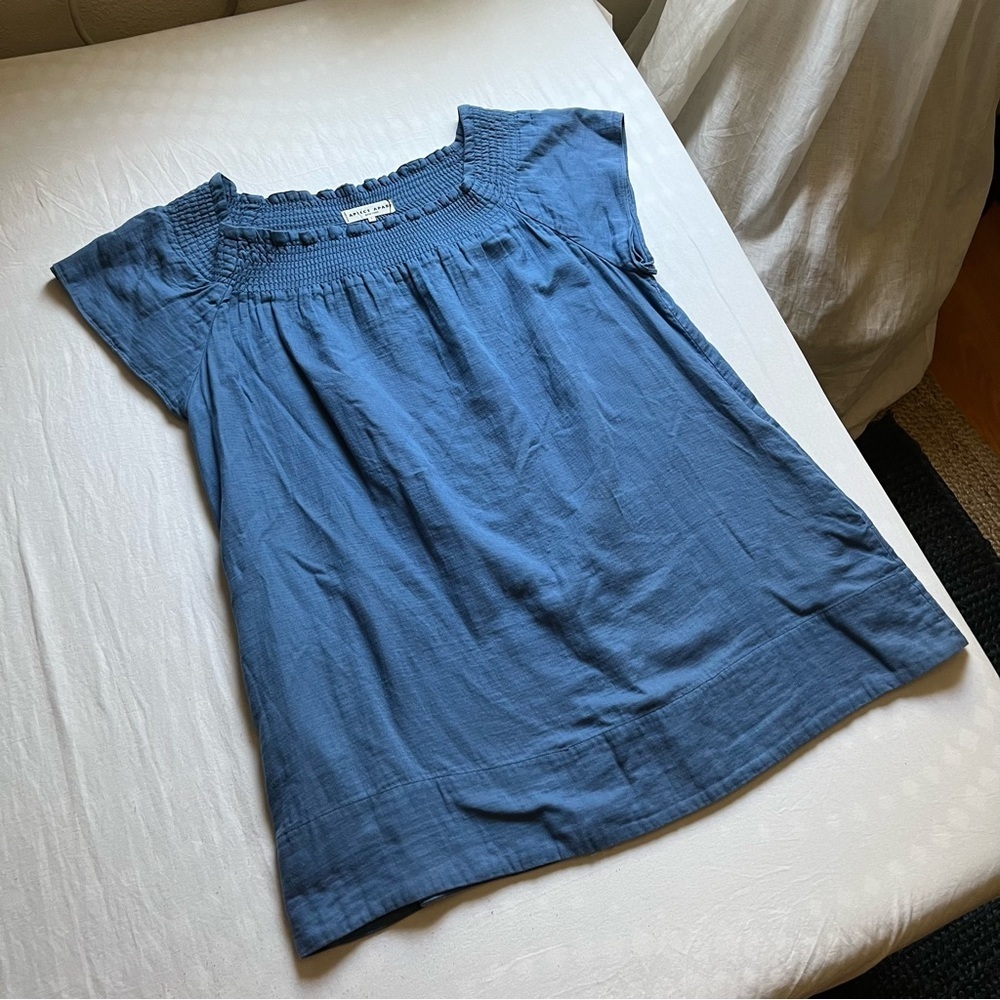 Apiece Apart blue off shoulder‎ mini short sleeve dress